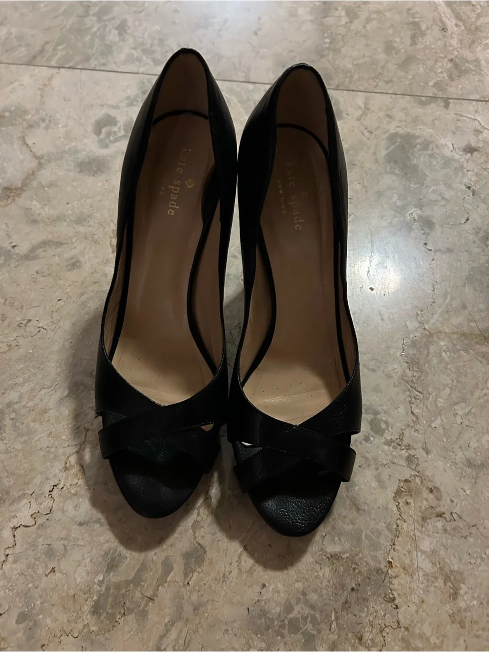 kate spade Black Leather Crisscross Peep-Toe Heels 91/2